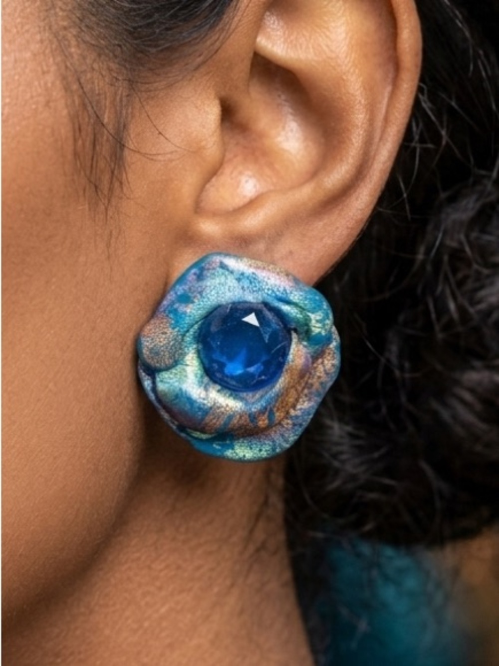 Iridescent Blue Stone Earrings